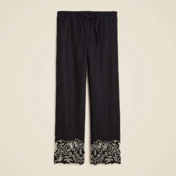 NWT J.Crew New Soleil Pant in Embroidered Linen in Black/Beige - Small - Picture 5 of 8